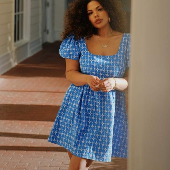 RHODE x Target Light Blue Eyelet Mini Dress - Picture 1 of 16